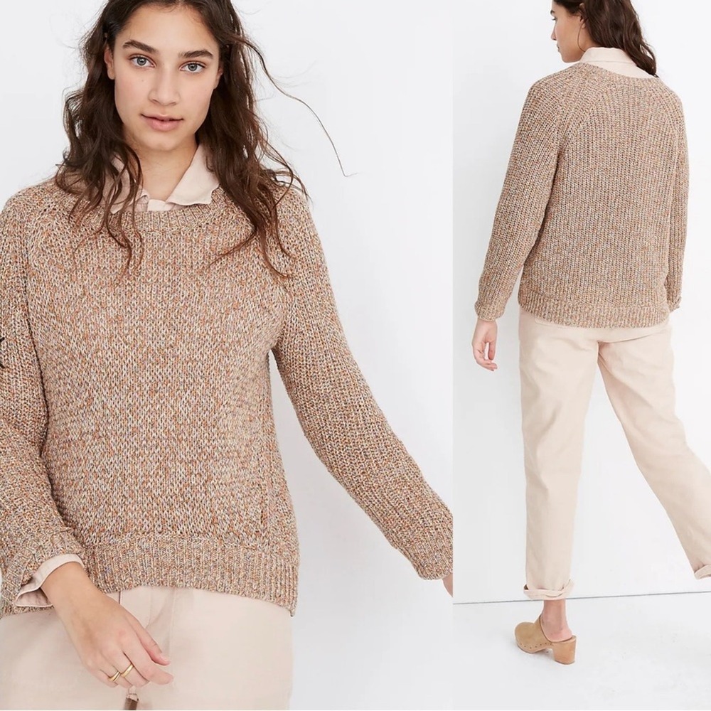 Madewell‎ Womens Sweater L Orange Marled Space Dye Preppy Fall Earthy Boho Knit